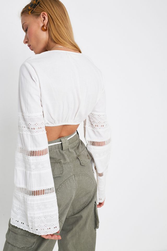 UO Josephine Eyelet Bell Sleeve Cropped Blouse #1