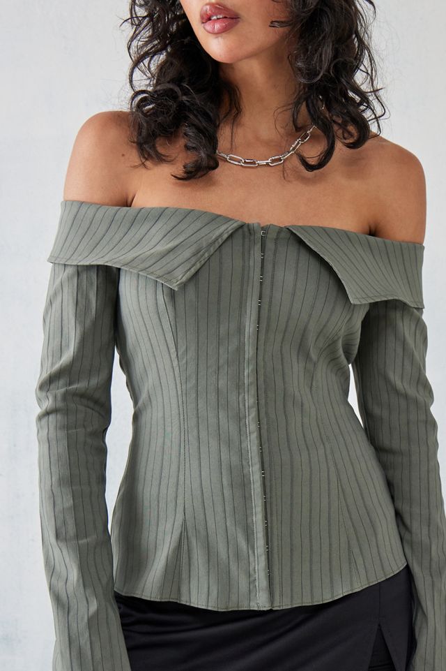 UO Bardot Collar Striped Shirt  #1
