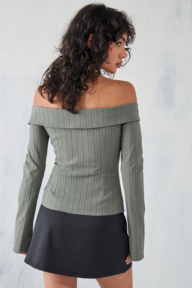 UO Bardot Collar Striped Shirt  #3