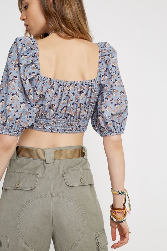 UO Phoebe Floral Seersucker Square Neck Blouse #3