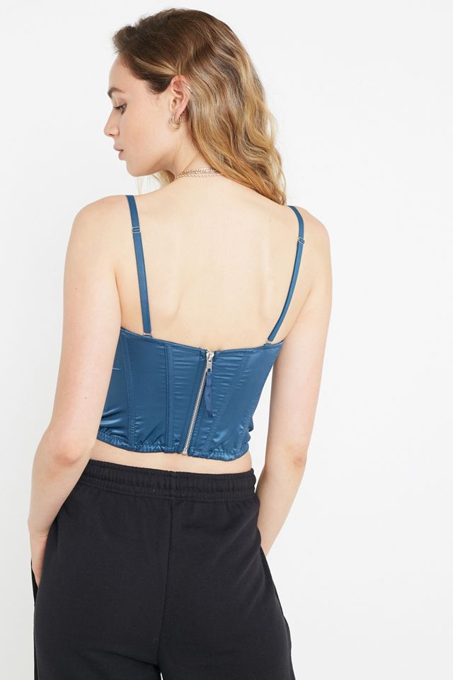 UO Ayla Blue Corset Cropped Top