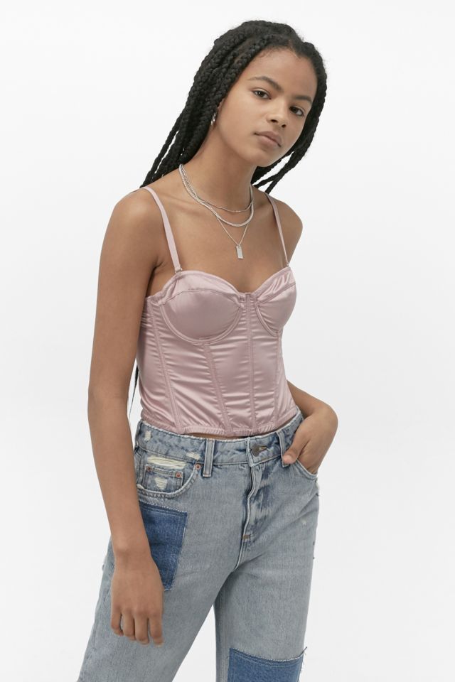 Uo Ayla Bustier Cropped Lilac Top Urban Outfitters Uk