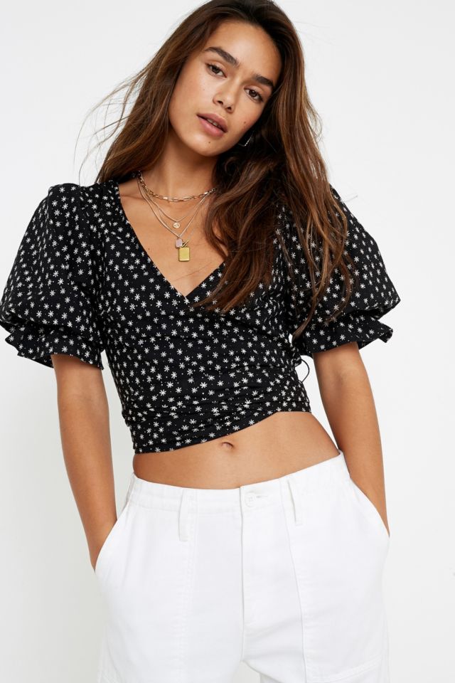 UO Sally Poplin Wrap Top | Urban Outfitters UK