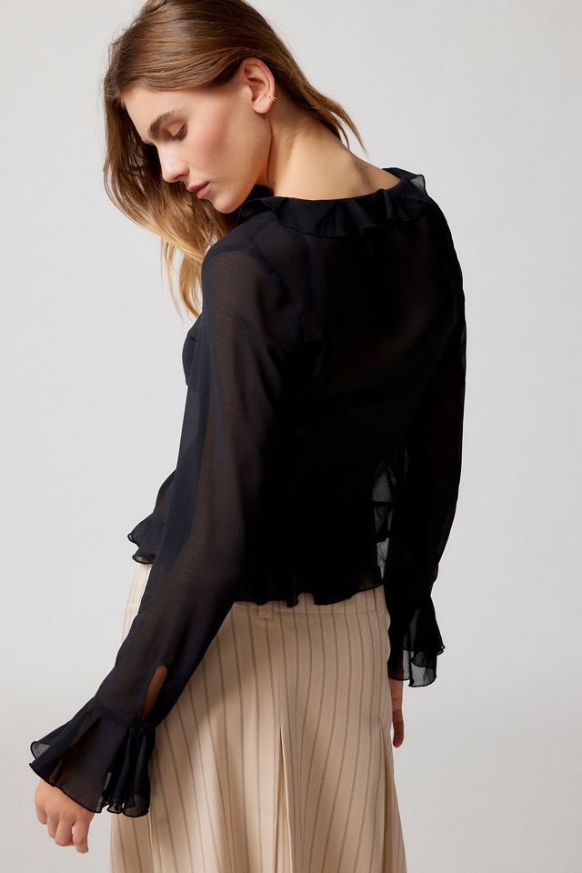 UO Teri Ruffle Semi-Sheer Blouse  #3