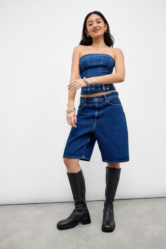 Silence + Noise Mia Buckle Denim Tube Top #1