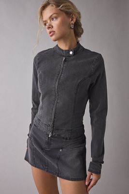 UO Sloan Zip-Through Long Sleeve Denim Top