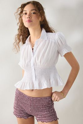 UO Jess Button-Through Short Sleeve Shirt