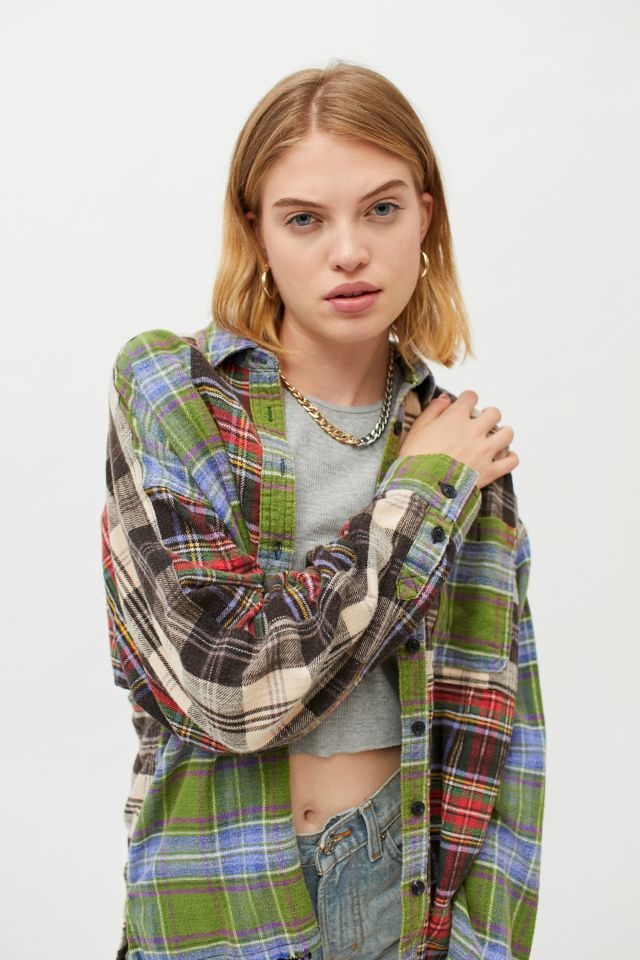 UO Ted Patchwork Green Flannel Shirt | Urban Outfitters UK