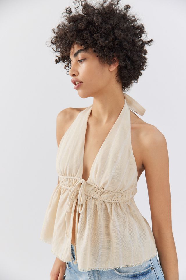 UO Colette Linen-Blend Halter Top | Urban Outfitters UK