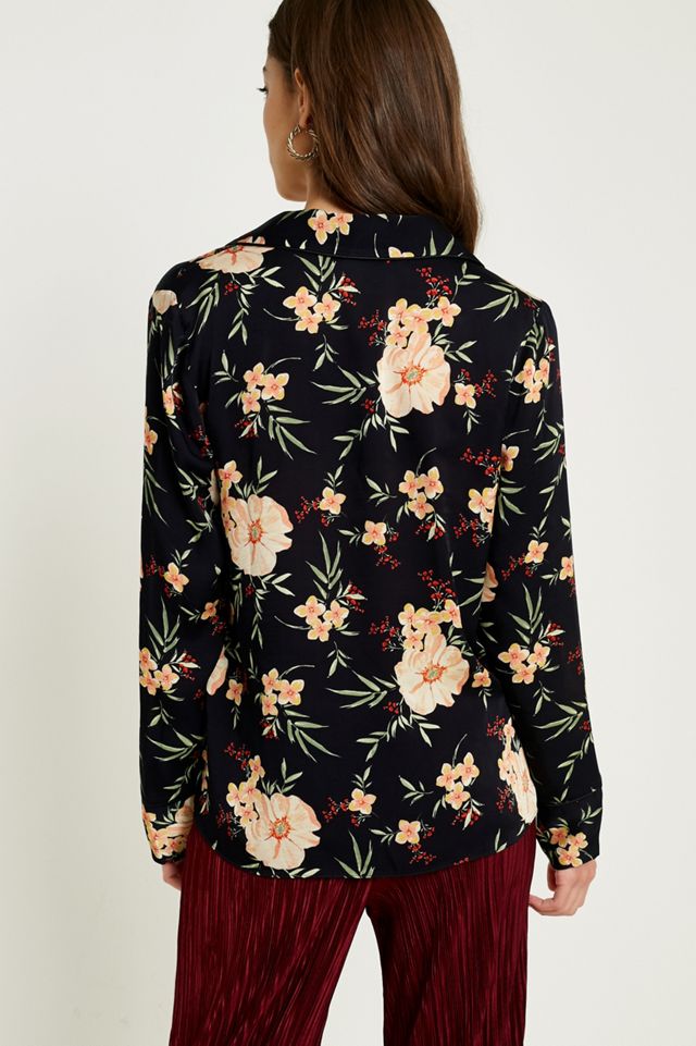 UO Black Floral Button-Down PJ Shirt #3