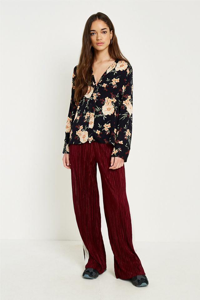 UO Black Floral Button-Down PJ Shirt #4