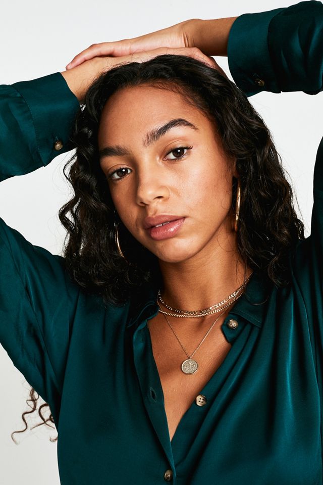 UO - Chemise manches longues en satin bleu avec nœud #1