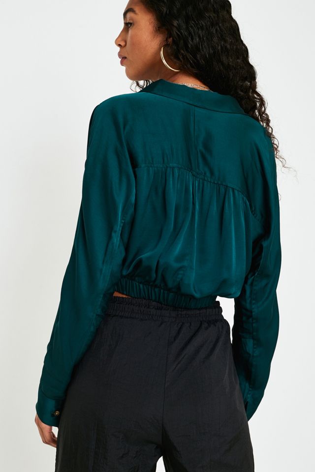 UO - Chemise manches longues en satin bleu avec nœud #2