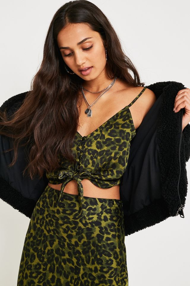 UO Khaki Leopard Print Tie-Front Cami #1