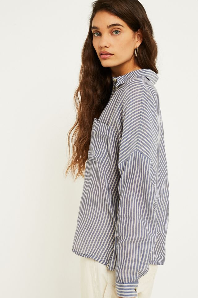 Urban Outfitters Camicia button-down in Twill a righe blu #1