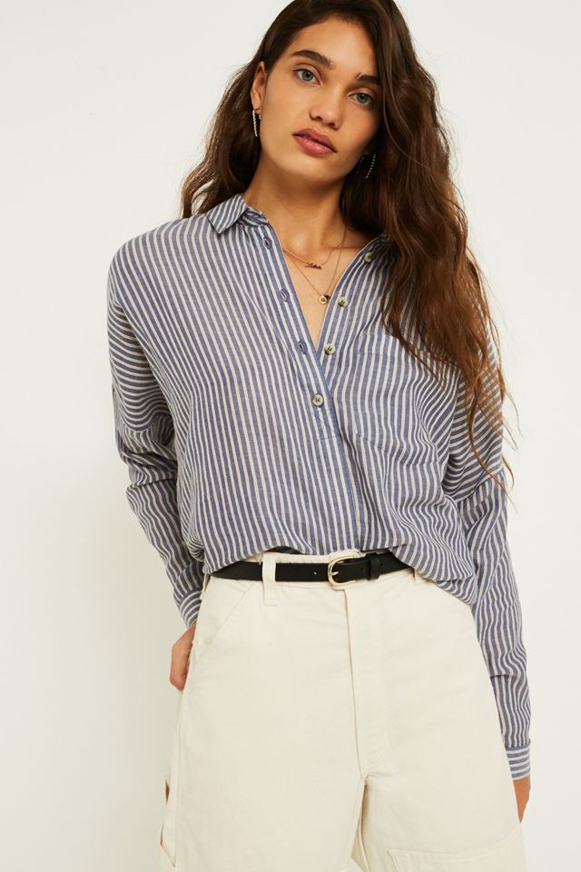 Urban Outfitters Camicia button-down in Twill a righe blu #2