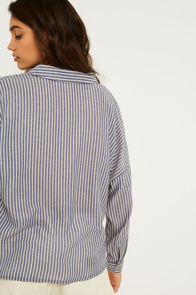 Urban Outfitters Camicia button-down in Twill a righe blu #4