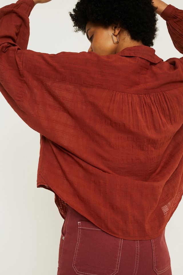 UO Tabby Bronze Textured Stripe Button-Through Shirt #1