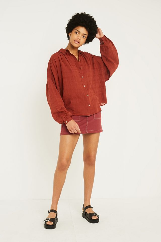 UO Tabby Bronze Textured Stripe Button-Through Shirt #2