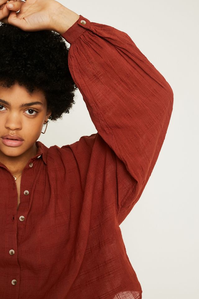 UO Tabby Bronze Textured Stripe Button-Through Shirt #5