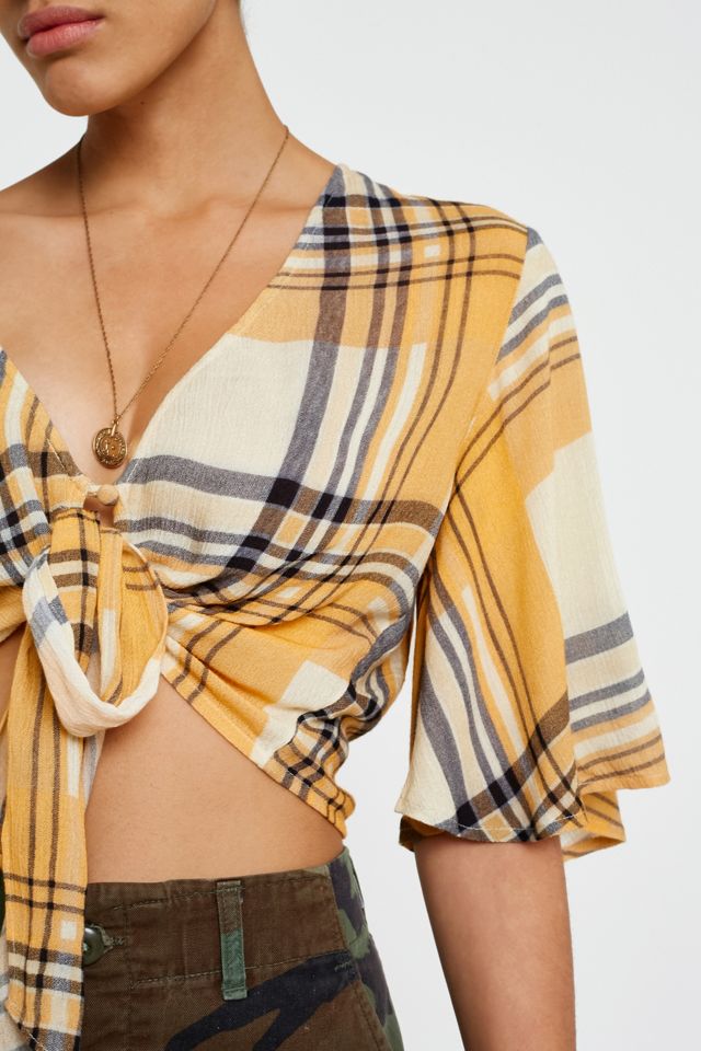 UO Melissa Checked Tie-Front Crop Top #1