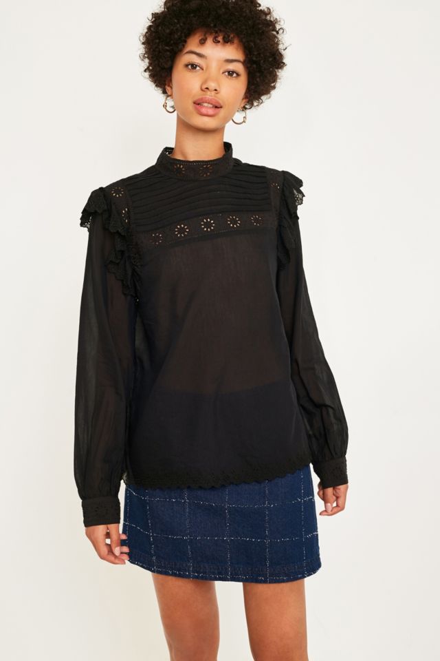 UO Broderie Mock Neck Blouse | Urban Outfitters UK