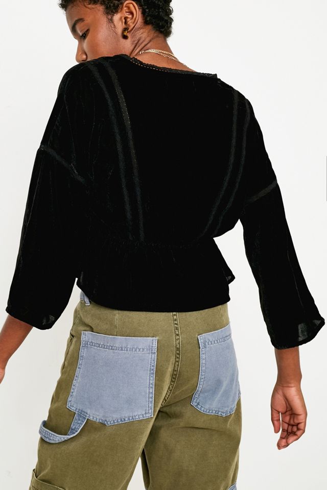 UO Velvet + Lace Wrap Blouse #3