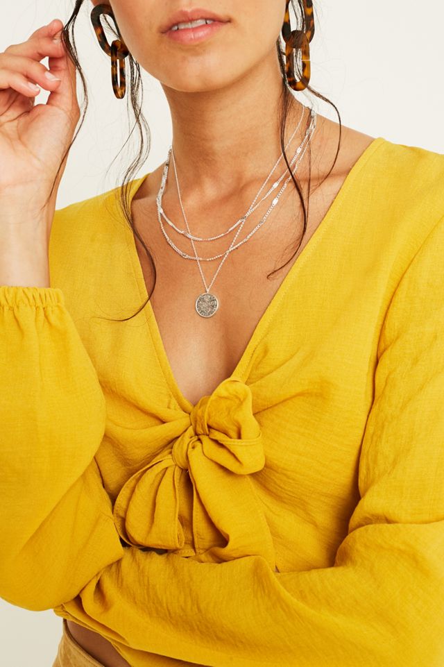 UO Mustard Tie-Front Long-Sleeve Blouse #1