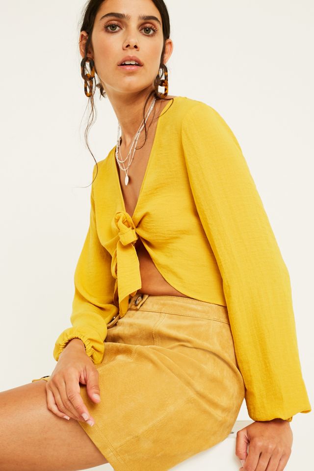 UO Mustard Tie-Front Long-Sleeve Blouse #2
