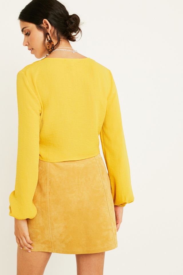 UO Mustard Tie-Front Long-Sleeve Blouse #3