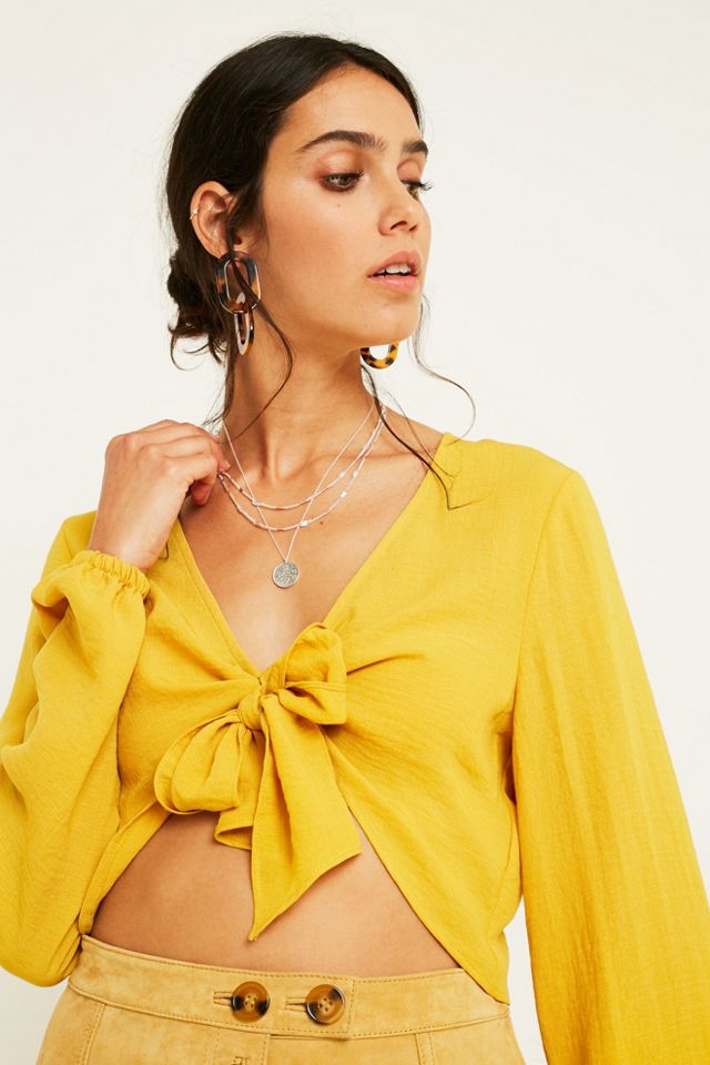 UO Mustard Tie-Front Long-Sleeve Blouse #5