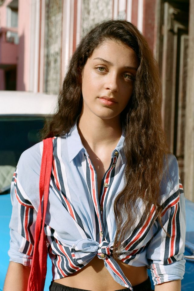 UO Blue Striped Crop Shirt