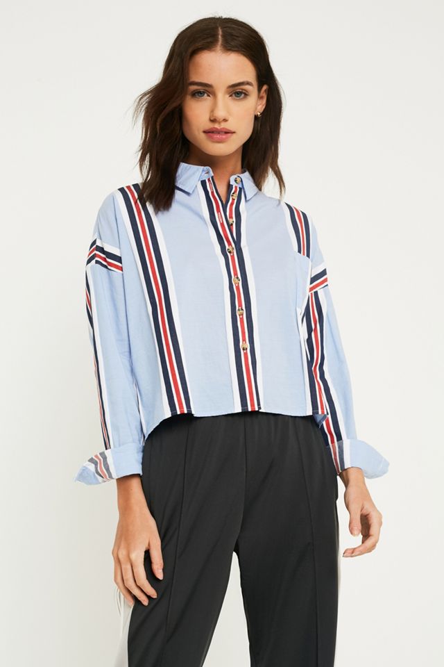UO Blue Striped Crop Shirt #2