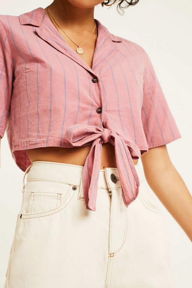 UO Waikiki Vertical Stripe Tie-Front Shirt #1