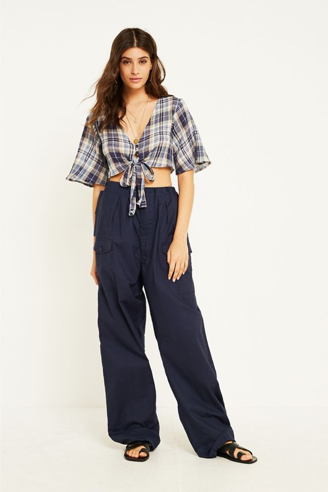 UO Melissa Blue Check Tie-Front Blouse #3