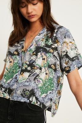 UO Shrunken Blue Hawaiian Shirt Urban Outfitters UK