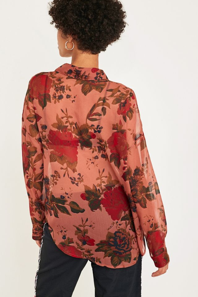 UO Pink Floral Sheer Button-Through Shirt #3