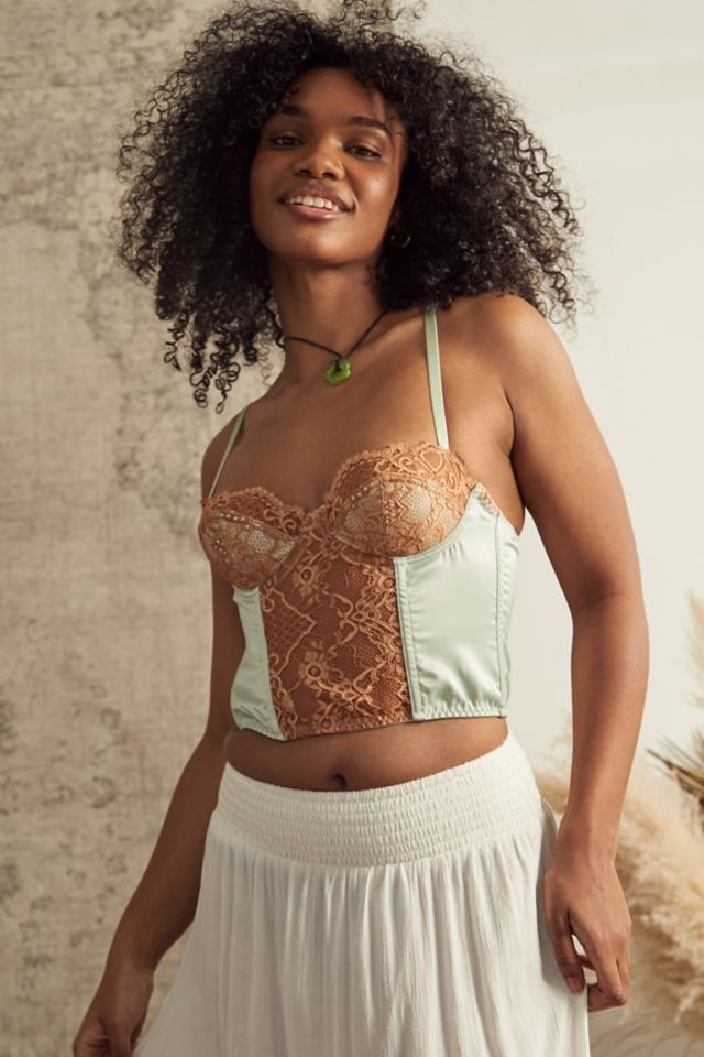 Urban Outfitters Uo Ava Satin Lace & Corset Top in Green