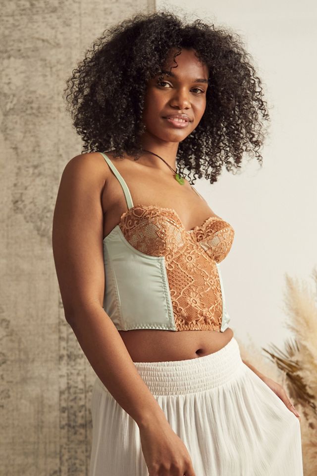 Urban Outfitters Uo Ava Satin Lace & Corset Top in Green