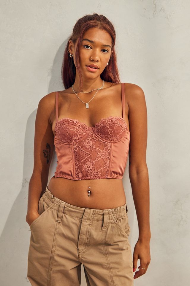 UO Ava Lace & Satin Corset Top