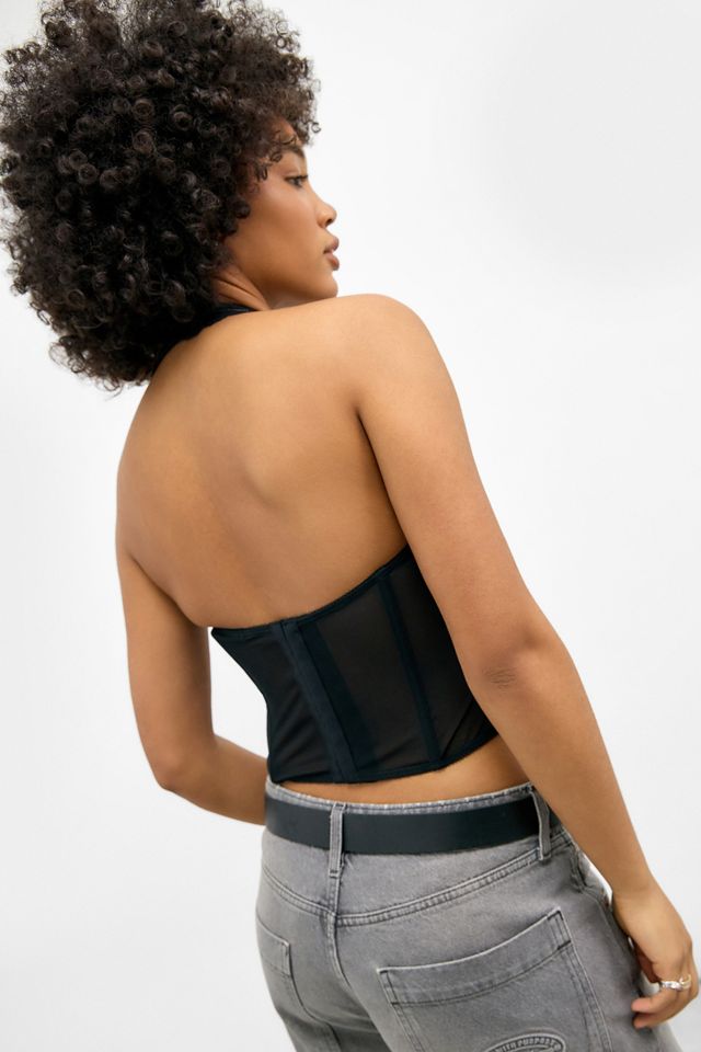 Silence + Noise Moss Pinstripe Halterneck Corset Top #4