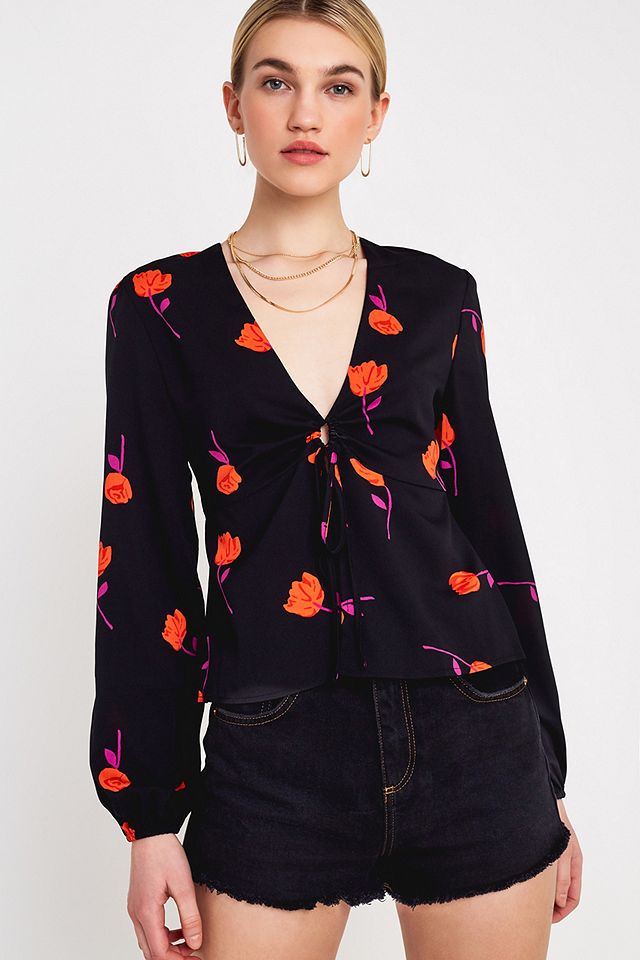 UO Galina Floral Tie-Front Top | Urban Outfitters UK