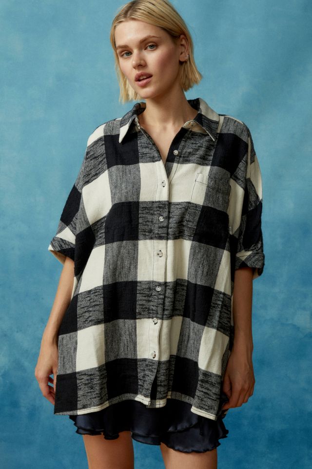 BDG Head Over Heels Flannel Short Sleeve Button Down Shirt