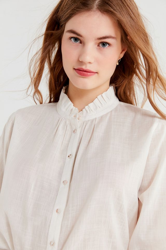 UO Madelyn Ruffle Collar Button-Through Top #3