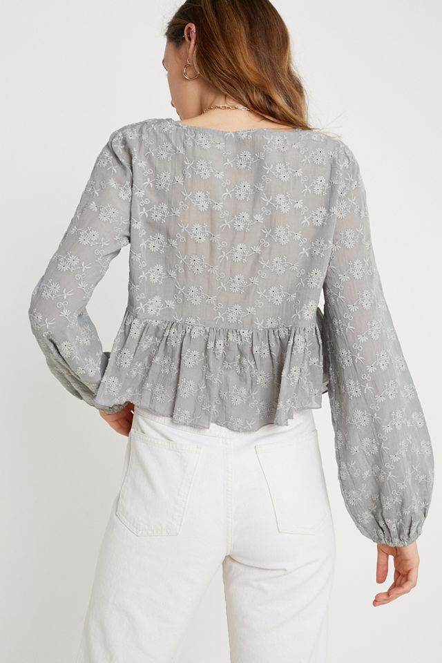 UO Florence Embroidered Ruffle Cropped Top #1