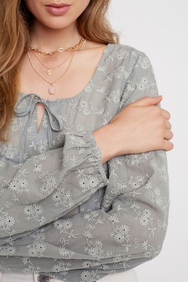 UO Florence Embroidered Ruffle Cropped Top #2