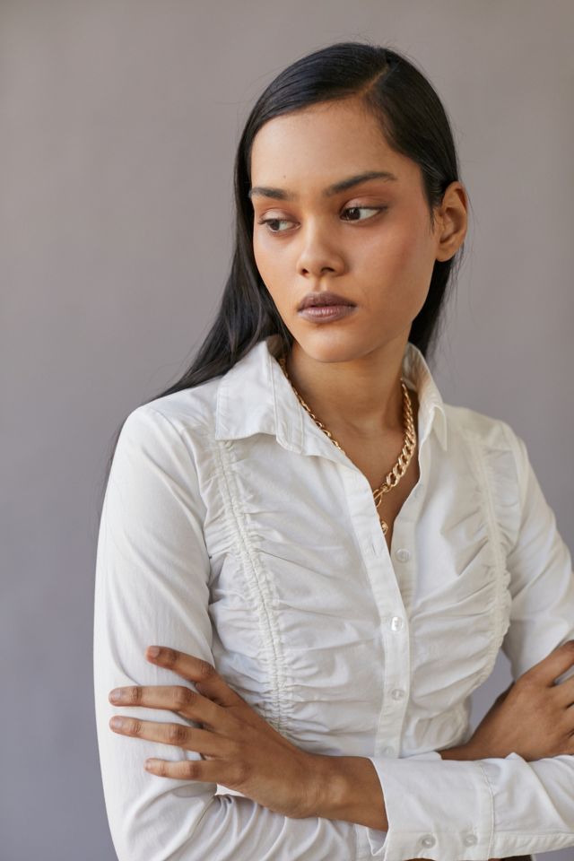 UO Jolie Ruched Button Down Shirt