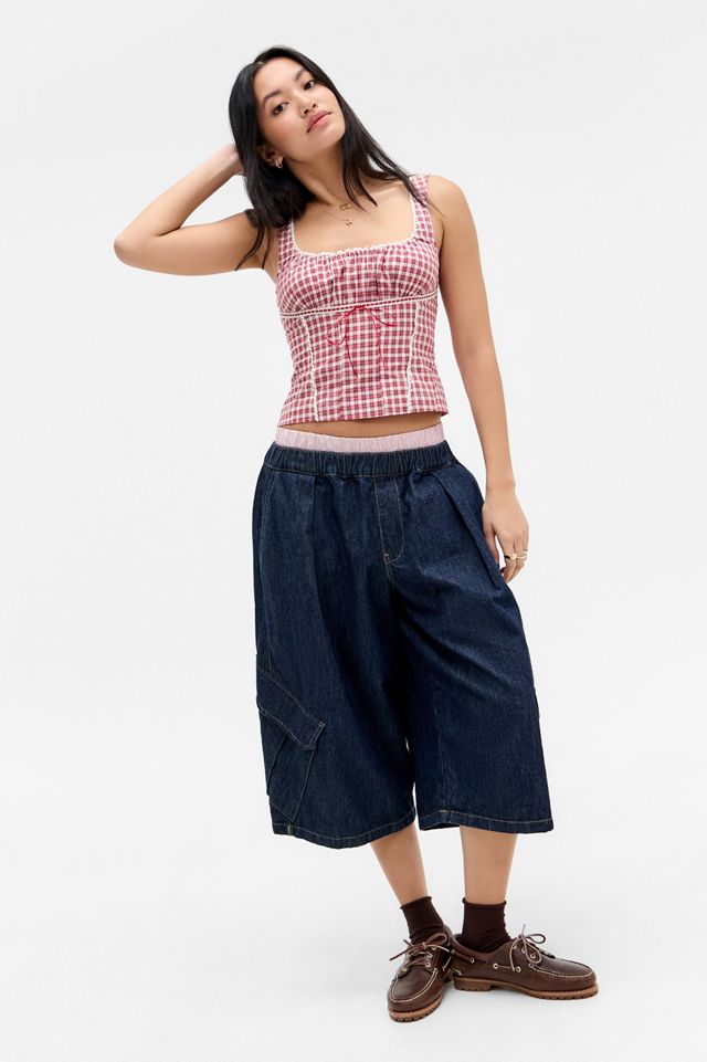 Top in Lino a Quadri Leela Kimchi Blue #1