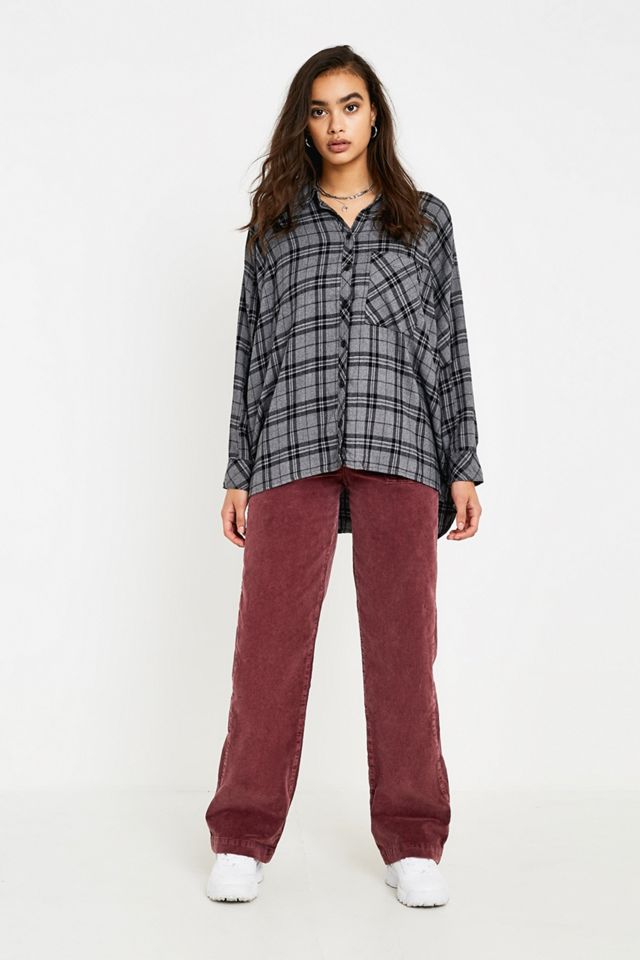 UO Brendan Grey Drapey Flannel Button-Through Shirt #2