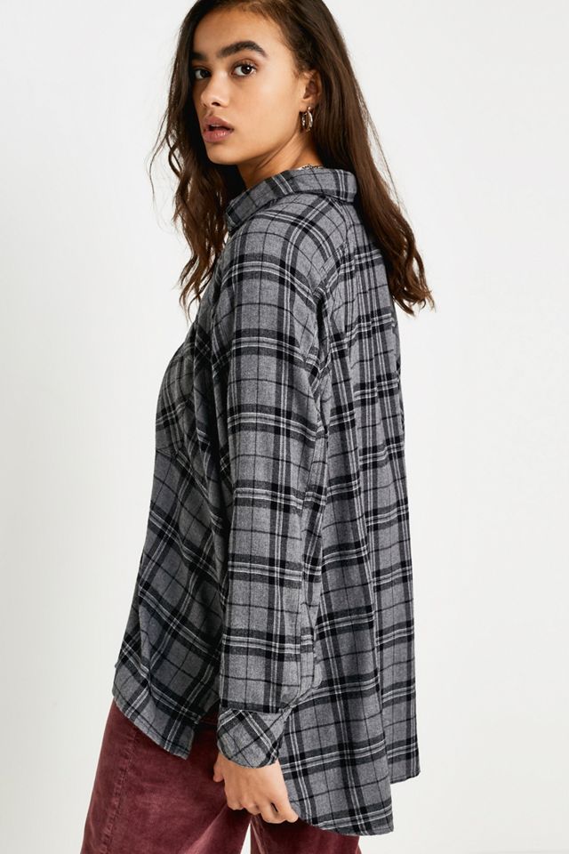 UO Brendan Grey Drapey Flannel Button-Through Shirt #3